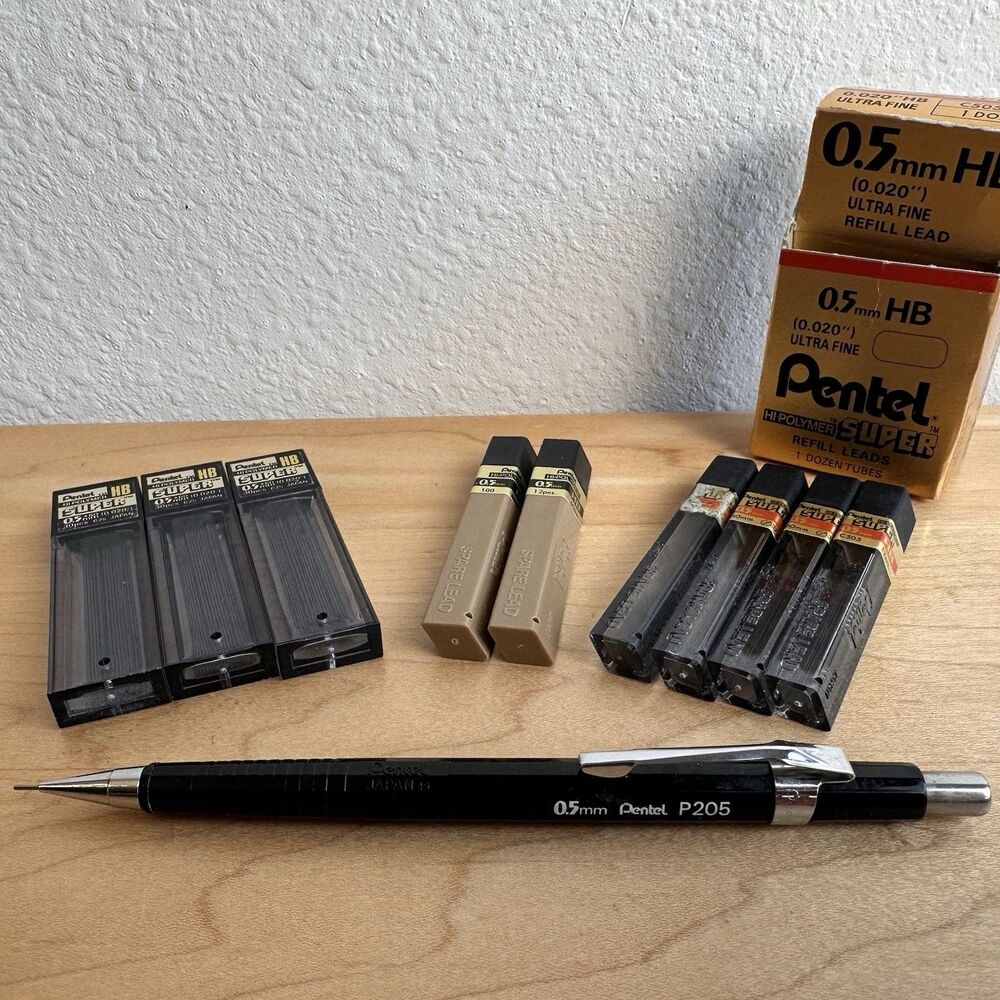 Vintage PENTEL P205 Mechanical Pencil Black Plastic & Chrome 0.5 mm lead